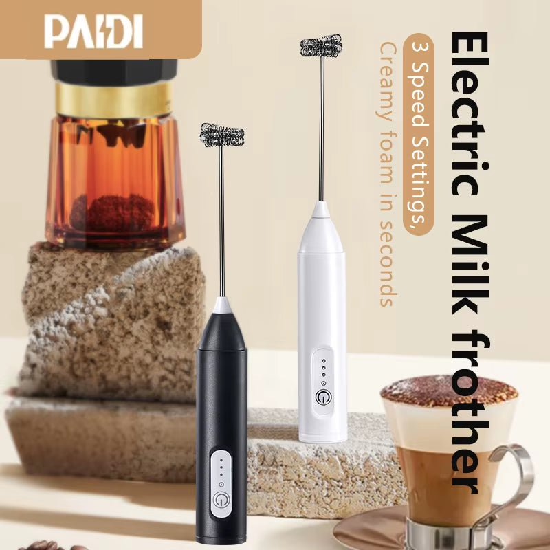 Minl Mik Frother USB Rechargeable 3 Speeds Foam Maker Coffee Whisk Mixer Electric Handle Blender Egg Beater Hot Cooking Tools