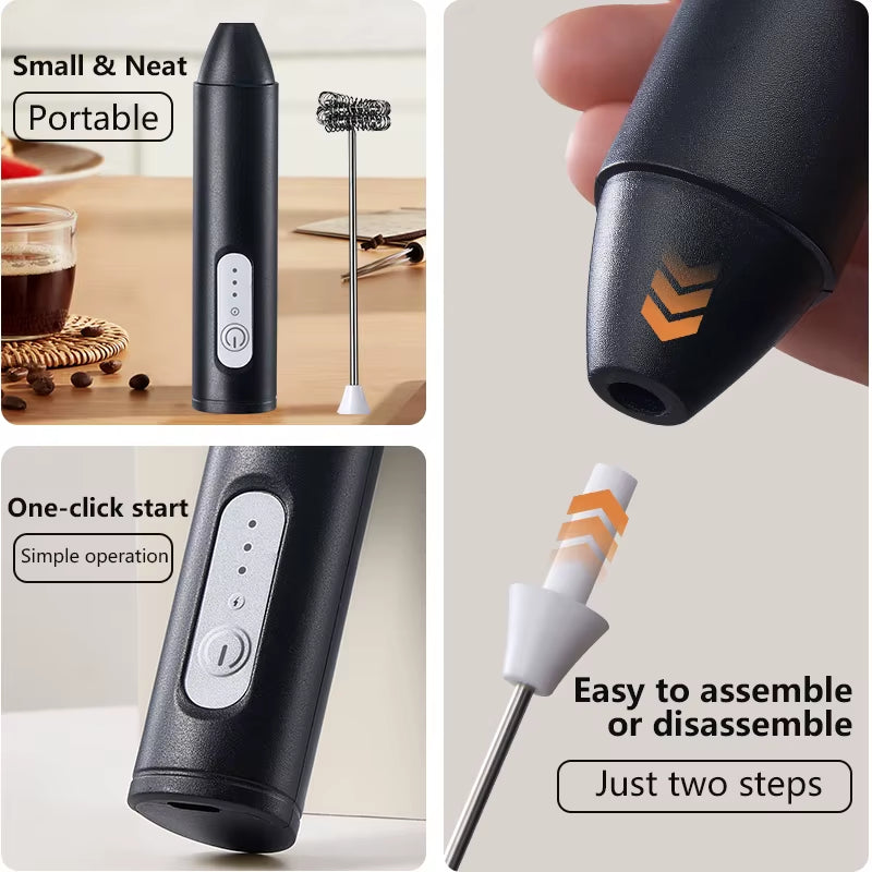 Minl Mik Frother USB Rechargeable 3 Speeds Foam Maker Coffee Whisk Mixer Electric Handle Blender Egg Beater Hot Cooking Tools